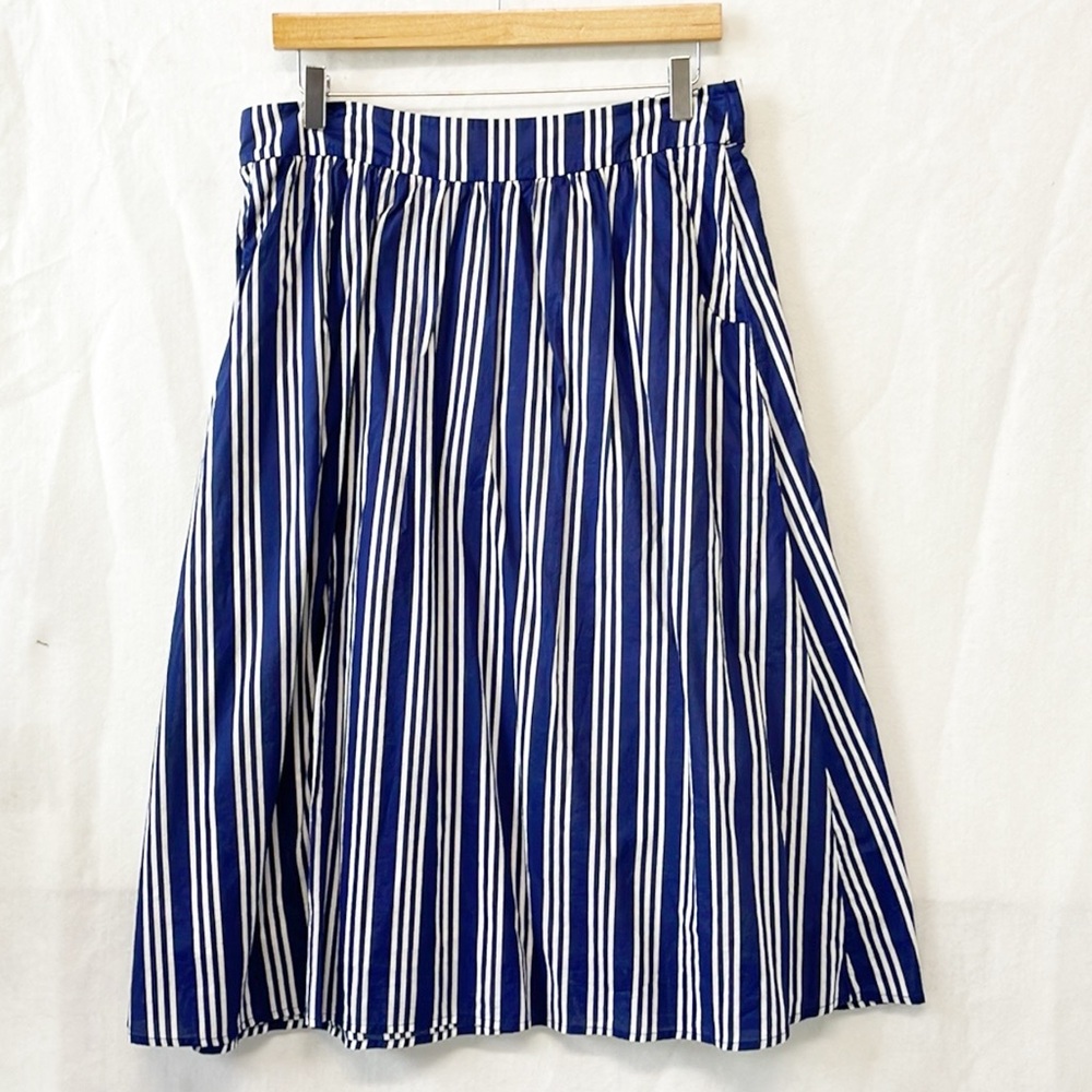 Boden Blue and White Striped A-Line Skirt